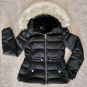 Zara Women Down Jacket with Faux Fur Hood